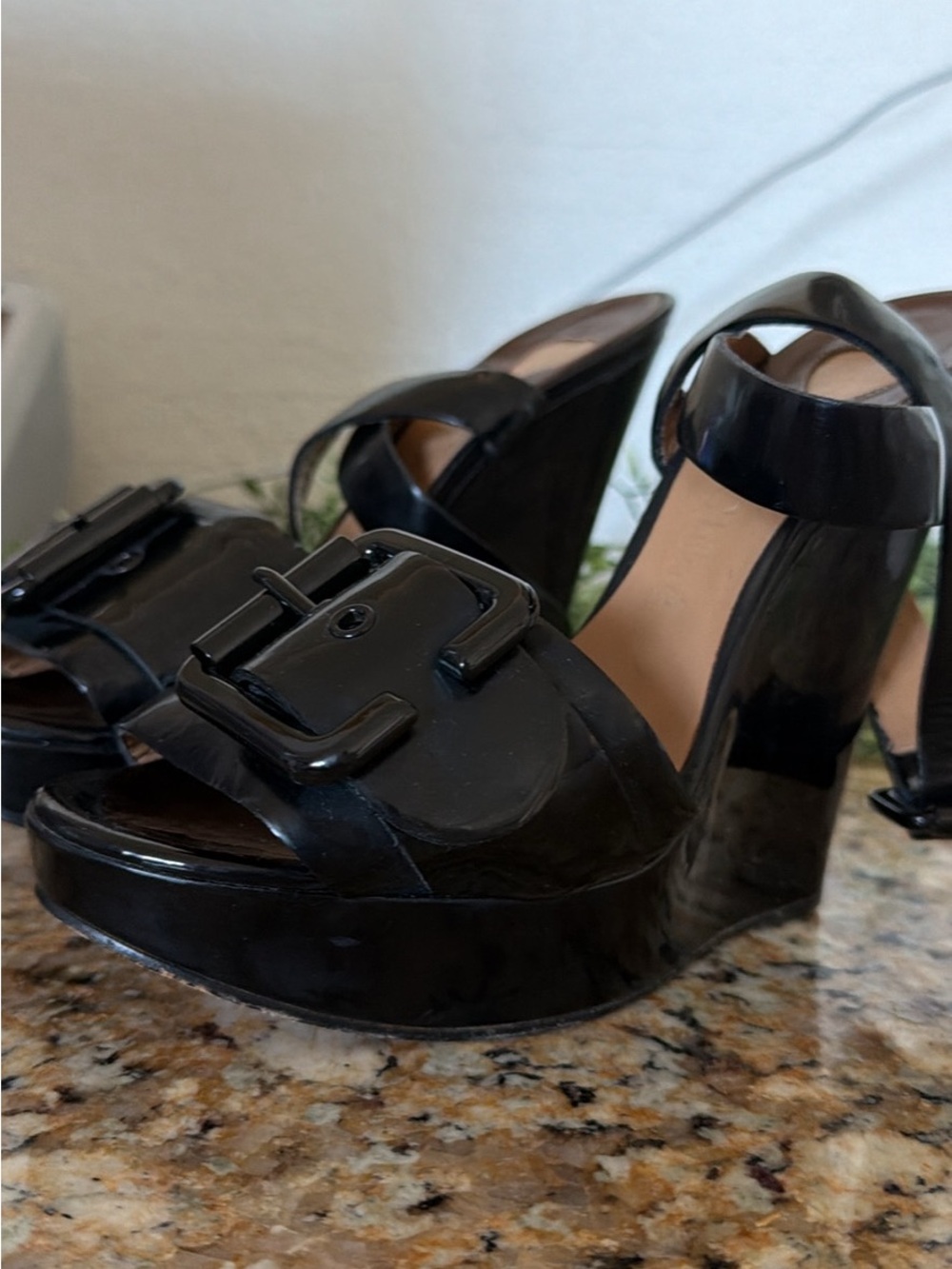 Chloe Black Patent Platform Espadrille Sandals with Buckle